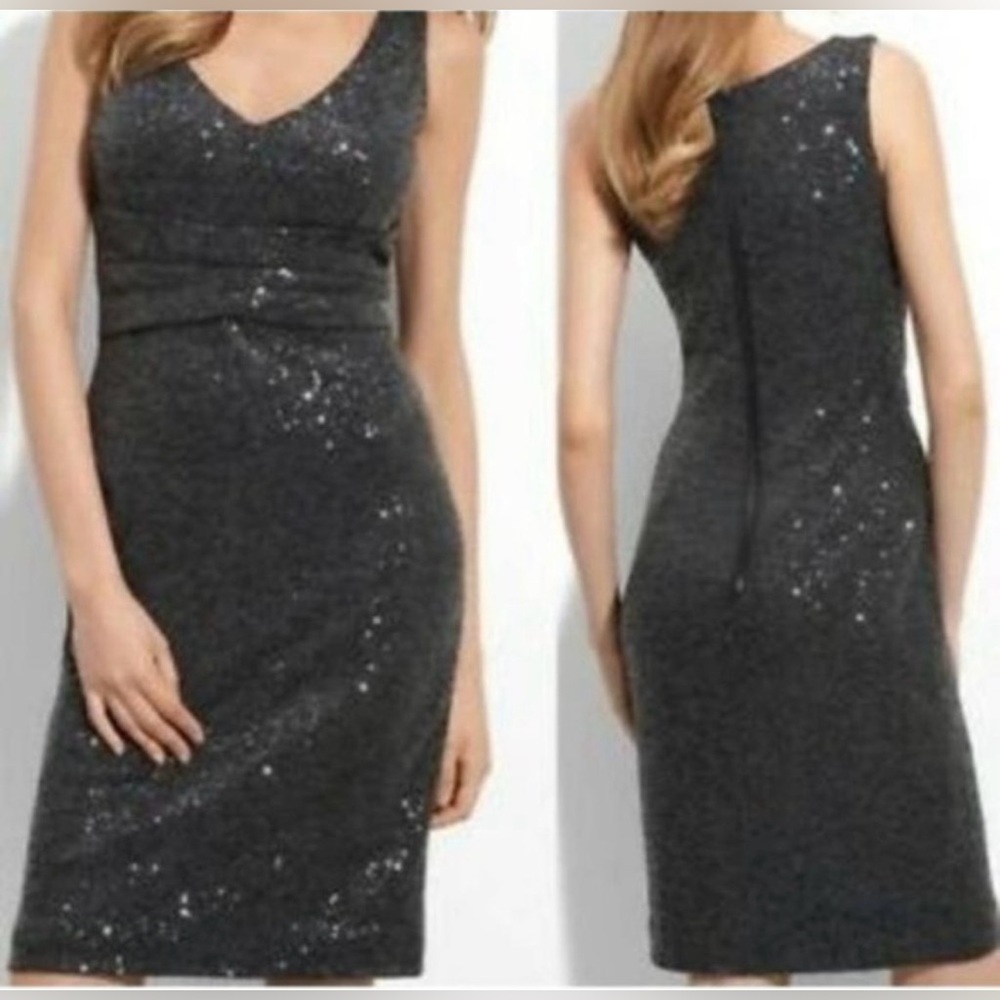 Muse by Boston Proper Women’s Sequin Cocktail Dress Sz 2 Gray‎ Sleeveless Sheath